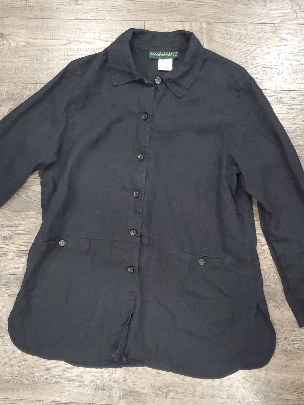 Harve Benard Black Linen Button-Front Shirt Jacket